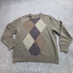 Dockers Sweater Mens XL Sage Argyle Knit‎ Preppy Academia Grandpa Retro Classic